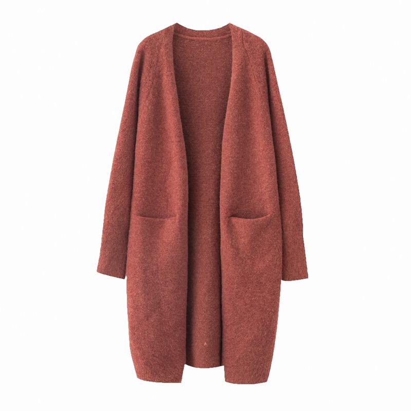 A stylish Lazy V-neck Oversize Long Sweater Cardigan in a solid color, featuring a relaxed fit and pockets, perfect for casual wear.