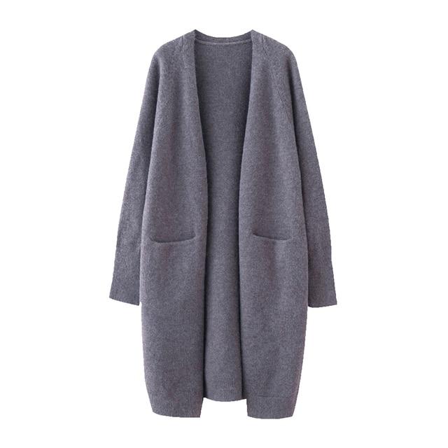 A stylish Lazy V-neck Oversize Long Sweater Cardigan in a solid color, featuring a relaxed fit and pockets, perfect for casual wear.