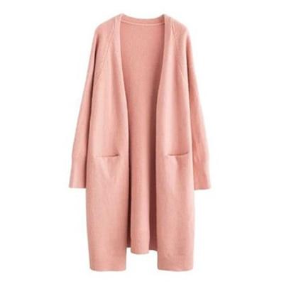 A stylish Lazy V-neck Oversize Long Sweater Cardigan in a solid color, featuring a relaxed fit and pockets, perfect for casual wear.