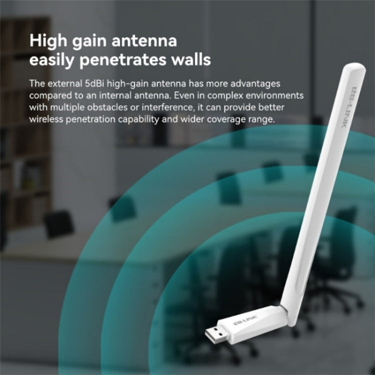 LB-LINK WDN650A wireless adapter with dual-band capabilities and high gain antenna for desktop and laptop use.