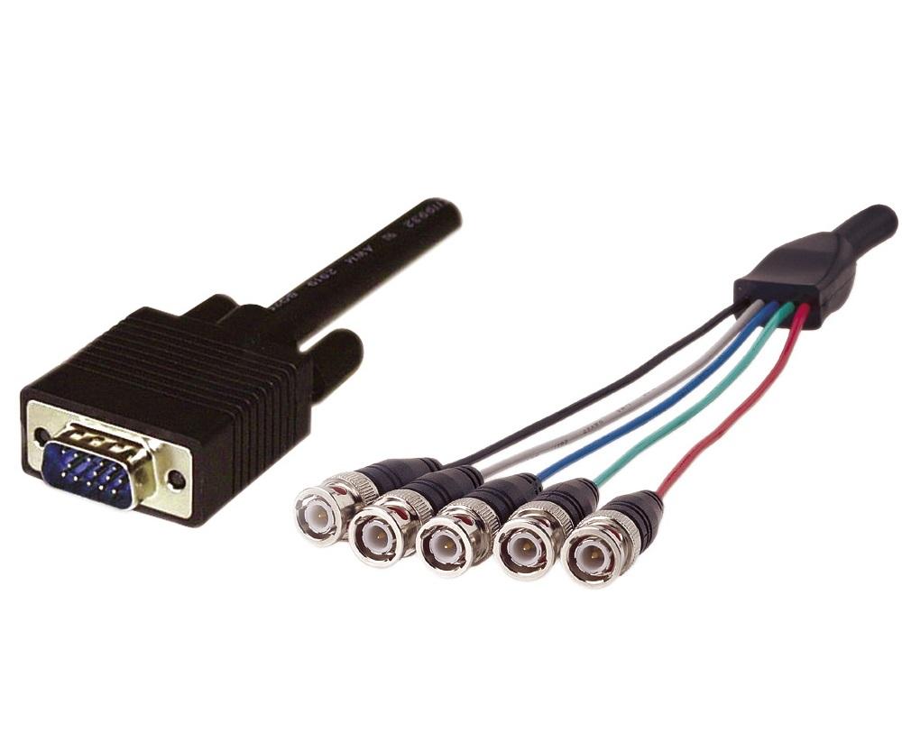 LEADER 1m RGB Monitor HD15M to 5 X BNC Cable showcasing connectors and flexible design.