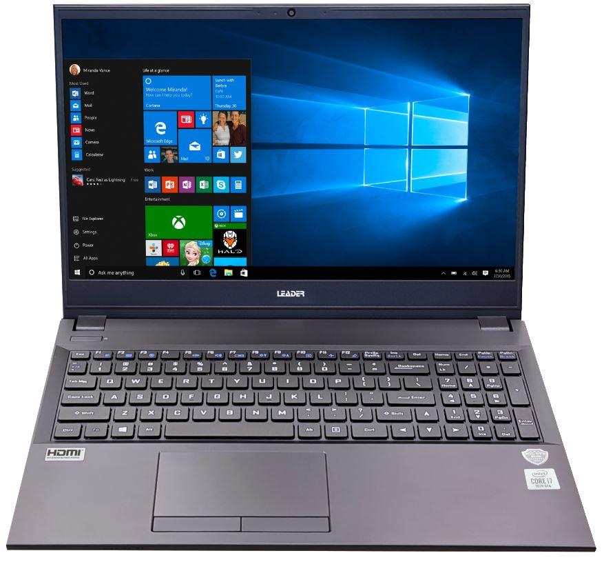 LEADER Companion 513 Notebook with 15.6' Full HD display, Intel i7 processor, and sleek black design.