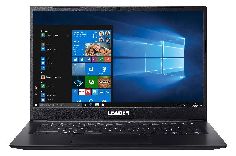 Leader Ultraslim Companion 428PRO laptop with 14' Full HD display, Intel i5 processor, and sleek black metal design.