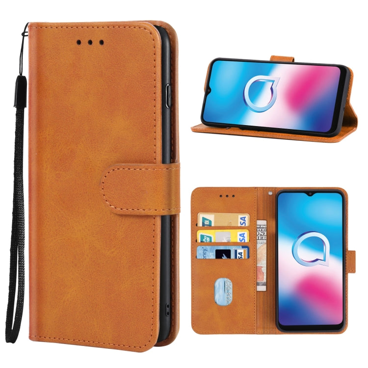 Brown leather phone case designed for Alcatel 3X (2020), featuring card slot and wallet function.