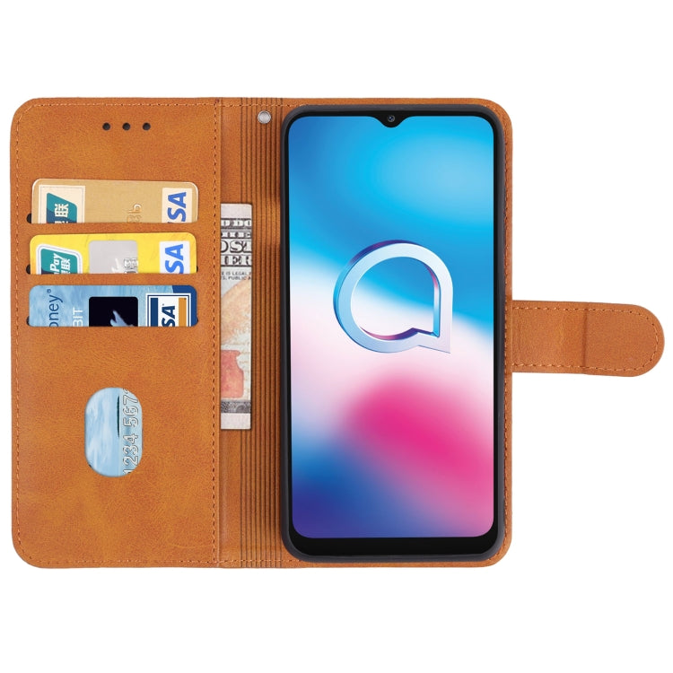 Brown leather phone case designed for Alcatel 3X (2020), featuring card slot and wallet function.