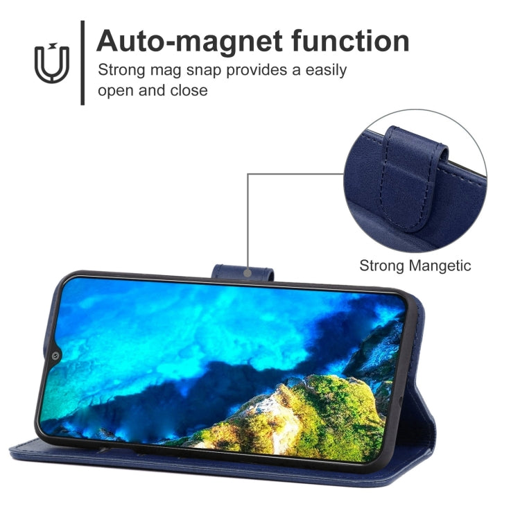 Blue leather phone case designed for CUBOT P40, featuring card slots and a holder for horizontal viewing.