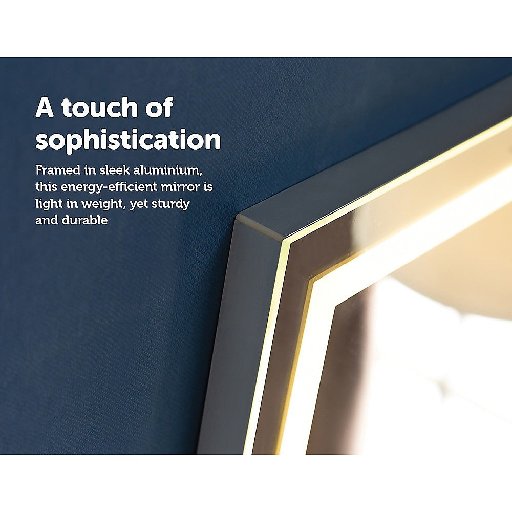 LED Full Length Mirror with adjustable lighting modes, framed in sleek aluminium, perfect for makeup and dressing.