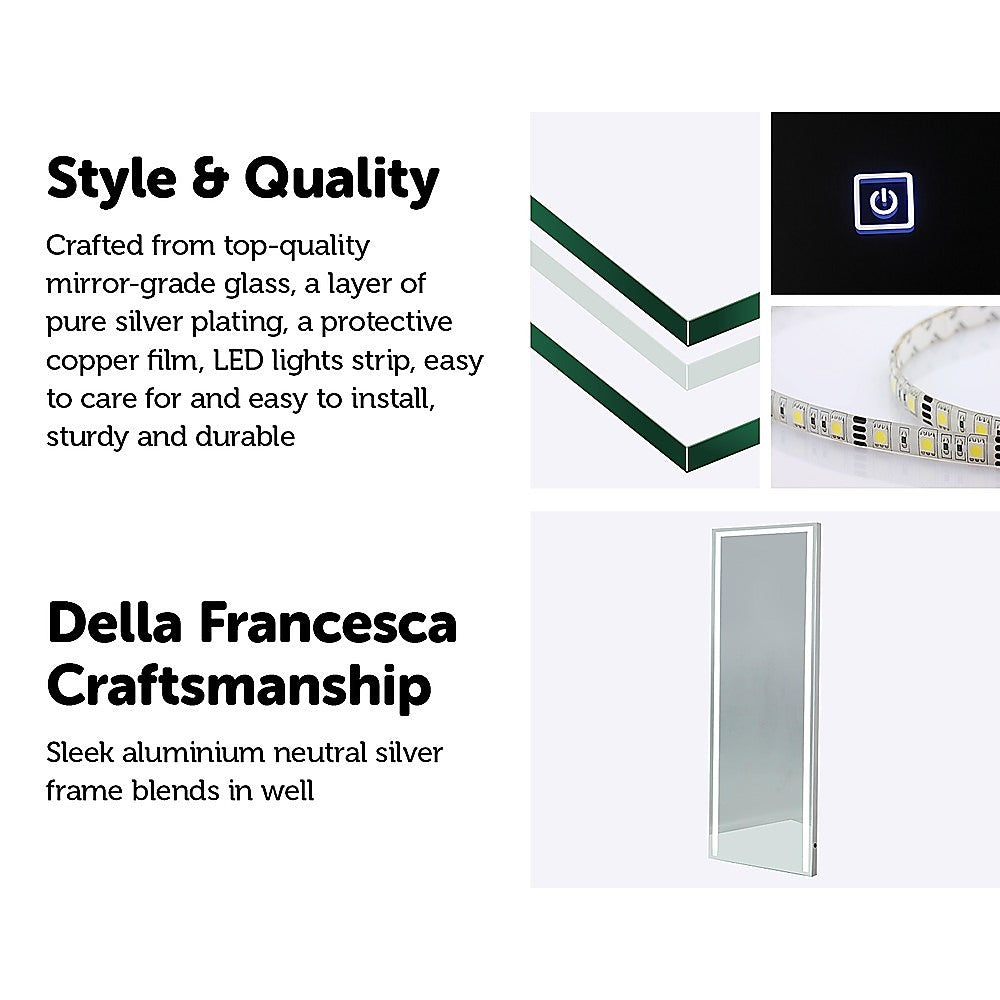 LED Full Length Mirror with adjustable lighting modes, framed in sleek aluminium, perfect for makeup and dressing.