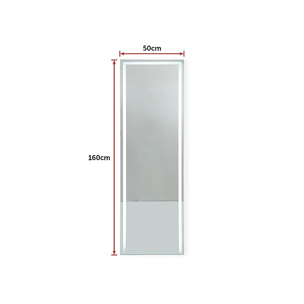 LED Full Length Mirror with adjustable lighting modes, framed in sleek aluminium, perfect for makeup and dressing.