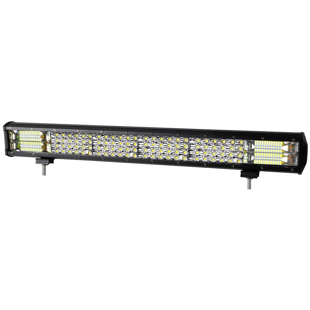 LED Light Bar featuring spot and flood beam capabilities, durable aluminum casing, and impact-resistant lens, ideal for offroad and camping use.