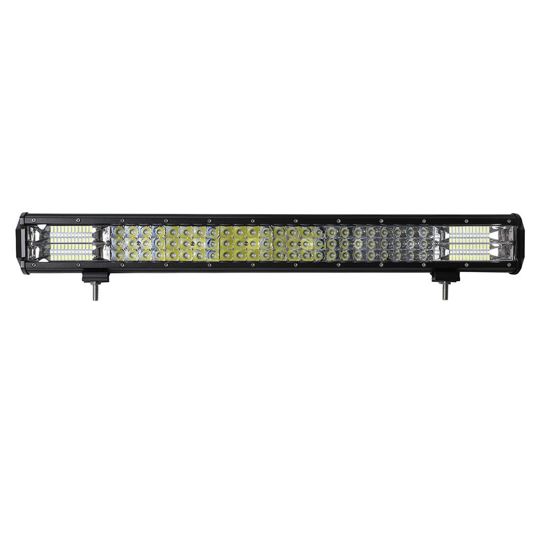 LED Light Bar featuring spot and flood beam capabilities, durable aluminum casing, and impact-resistant lens, ideal for offroad and camping use.