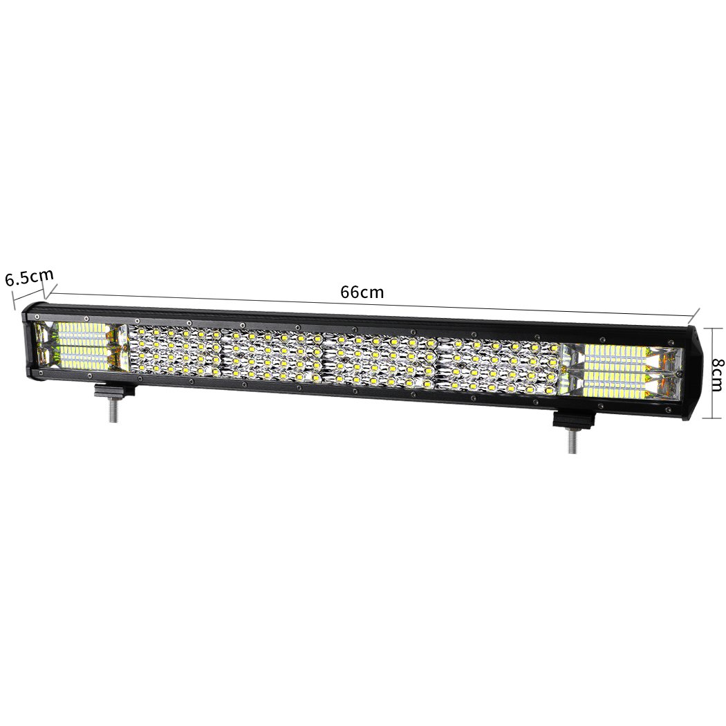 LED Light Bar featuring spot and flood beam capabilities, durable aluminum casing, and impact-resistant lens, ideal for offroad and camping use.