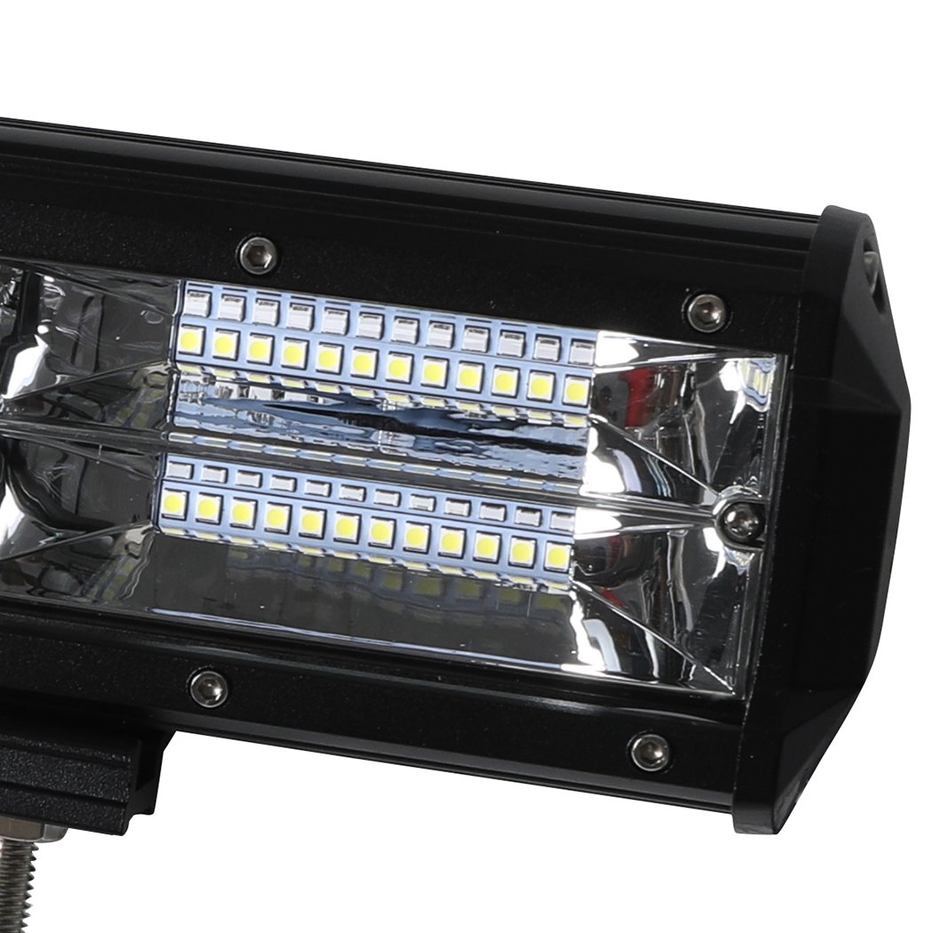 LED Light Bar featuring spot and flood beam capabilities, durable aluminum casing, and impact-resistant lens, ideal for offroad and camping use.