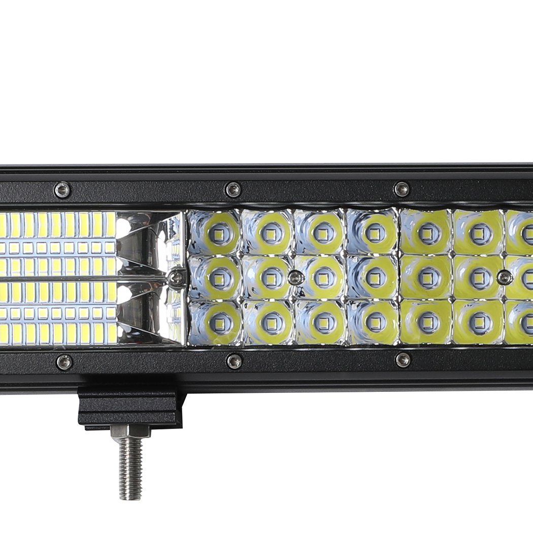 LED Light Bar featuring spot and flood beam capabilities, durable aluminum casing, and impact-resistant lens, ideal for offroad and camping use.