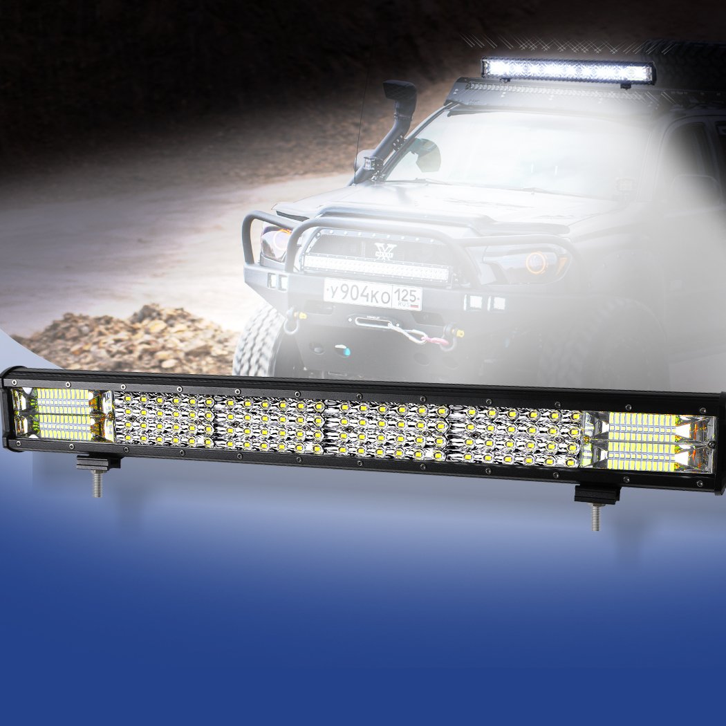 LED Light Bar featuring spot and flood beam capabilities, durable aluminum casing, and impact-resistant lens, ideal for offroad and camping use.