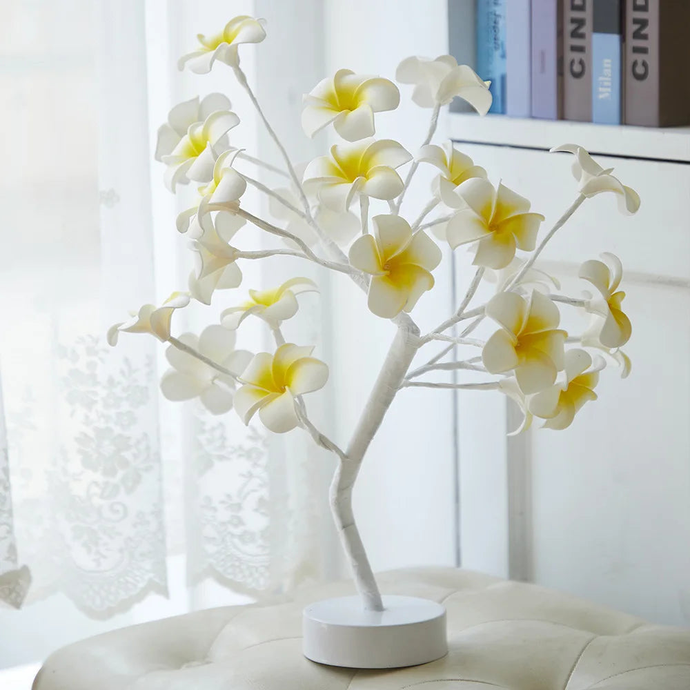 LED Table Lamp designed as a rose flower tree with warm white lights, showcasing a unique bonsai style for home decor.