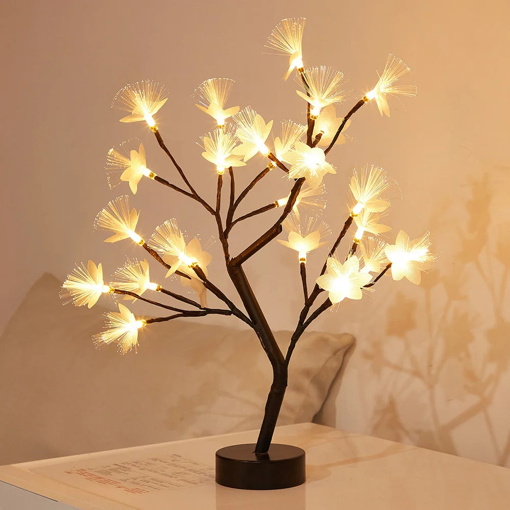 LED Table Lamp designed as a rose flower tree with warm white lights, showcasing a unique bonsai style for home decor.