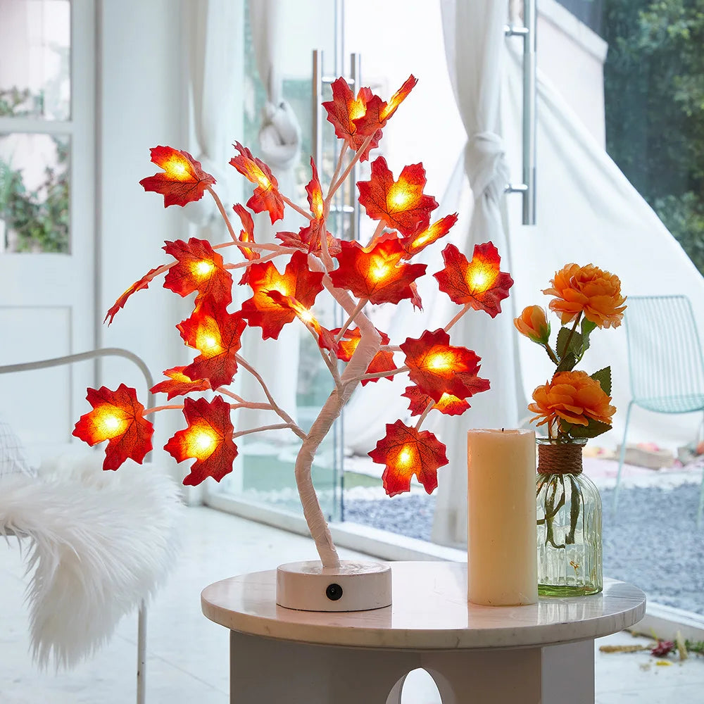 LED Table Lamp designed as a rose flower tree with warm white lights, showcasing a unique bonsai style for home decor.