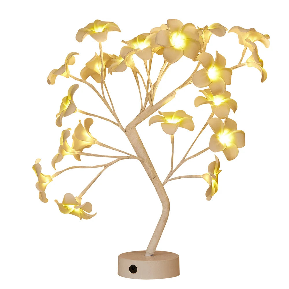 LED Table Lamp designed as a rose flower tree with warm white lights, showcasing a unique bonsai style for home decor.