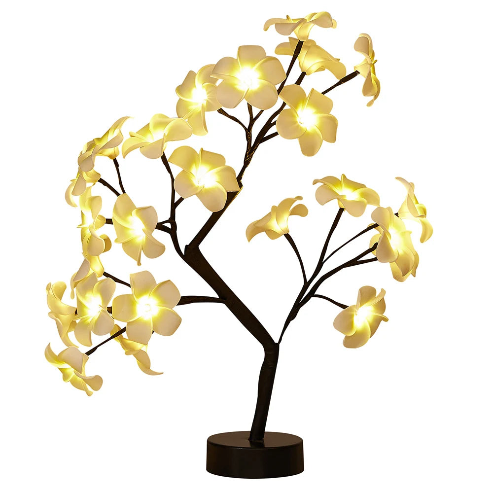 LED Table Lamp designed as a rose flower tree with warm white lights, showcasing a unique bonsai style for home decor.