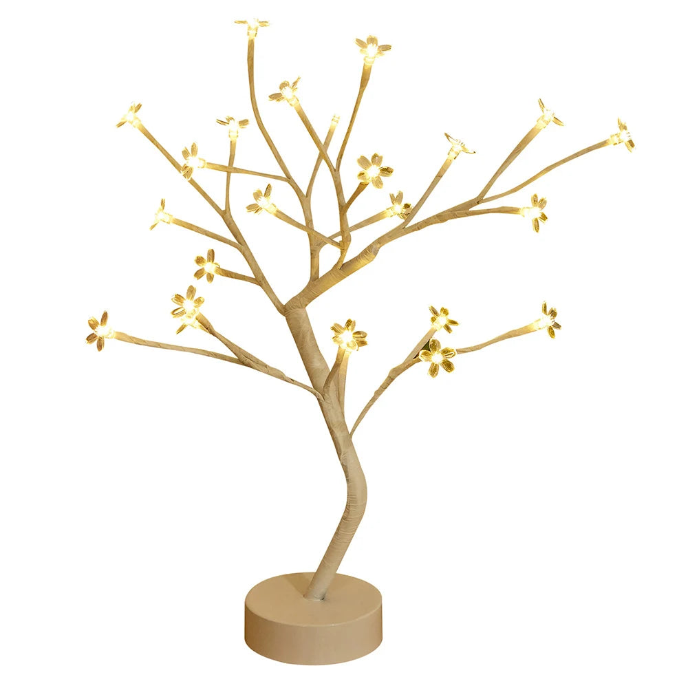 LED Table Lamp designed as a rose flower tree with warm white lights, showcasing a unique bonsai style for home decor.