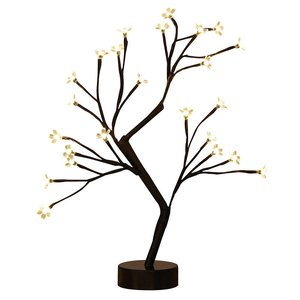 LED Table Lamp designed as a rose flower tree with warm white lights, showcasing a unique bonsai style for home decor.