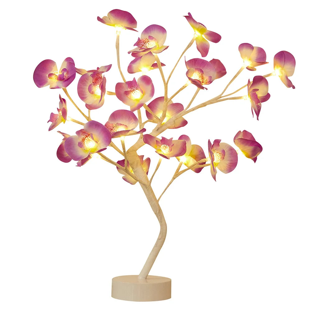 LED Table Lamp designed as a rose flower tree with warm white lights, showcasing a unique bonsai style for home decor.