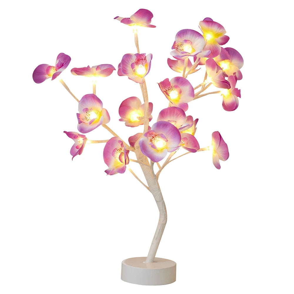 LED Table Lamp designed as a rose flower tree with warm white lights, showcasing a unique bonsai style for home decor.