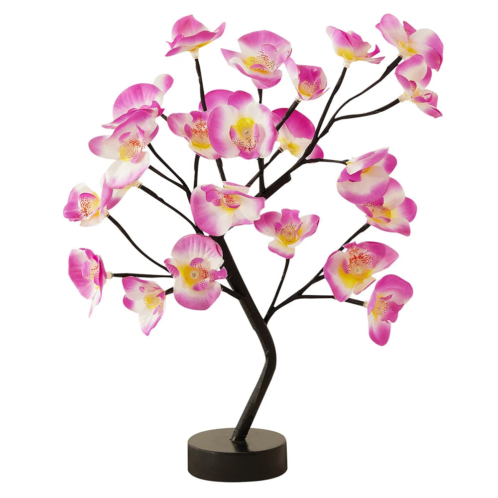 LED Table Lamp designed as a rose flower tree with warm white lights, showcasing a unique bonsai style for home decor.