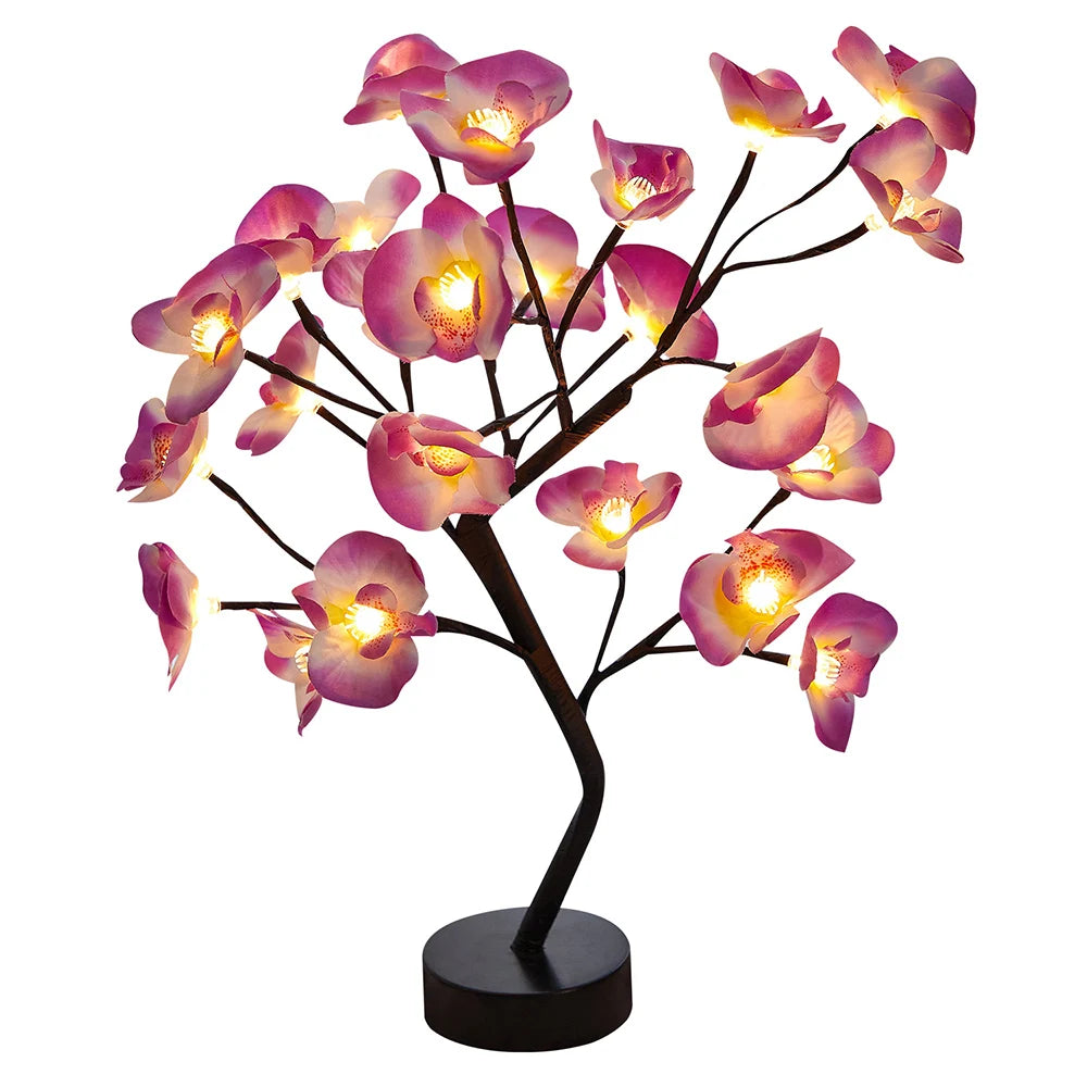 LED Table Lamp designed as a rose flower tree with warm white lights, showcasing a unique bonsai style for home decor.