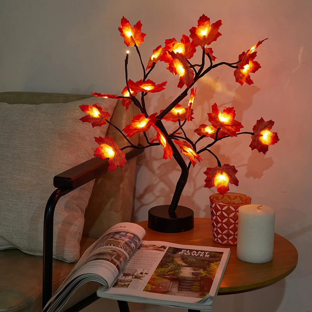 LED Table Lamp designed as a rose flower tree with warm white lights, showcasing a unique bonsai style for home decor.