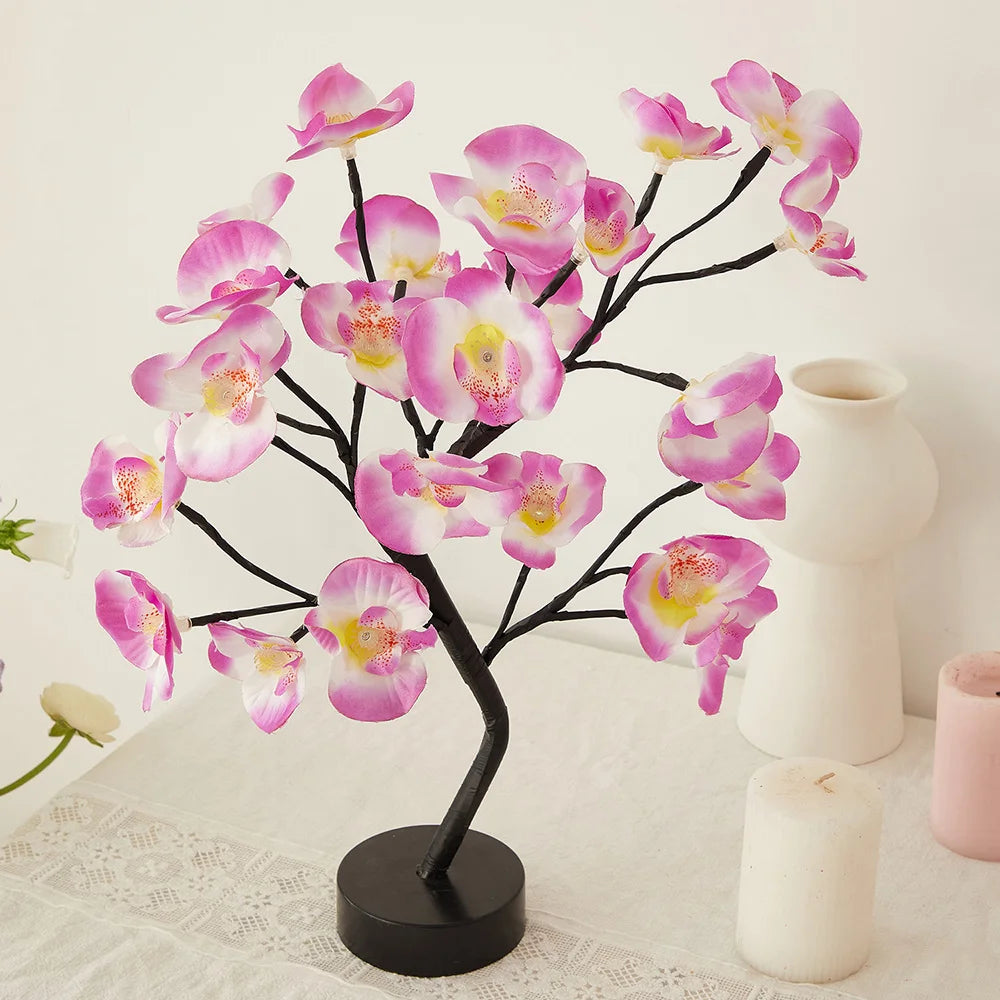 LED Table Lamp designed as a rose flower tree with warm white lights, showcasing a unique bonsai style for home decor.