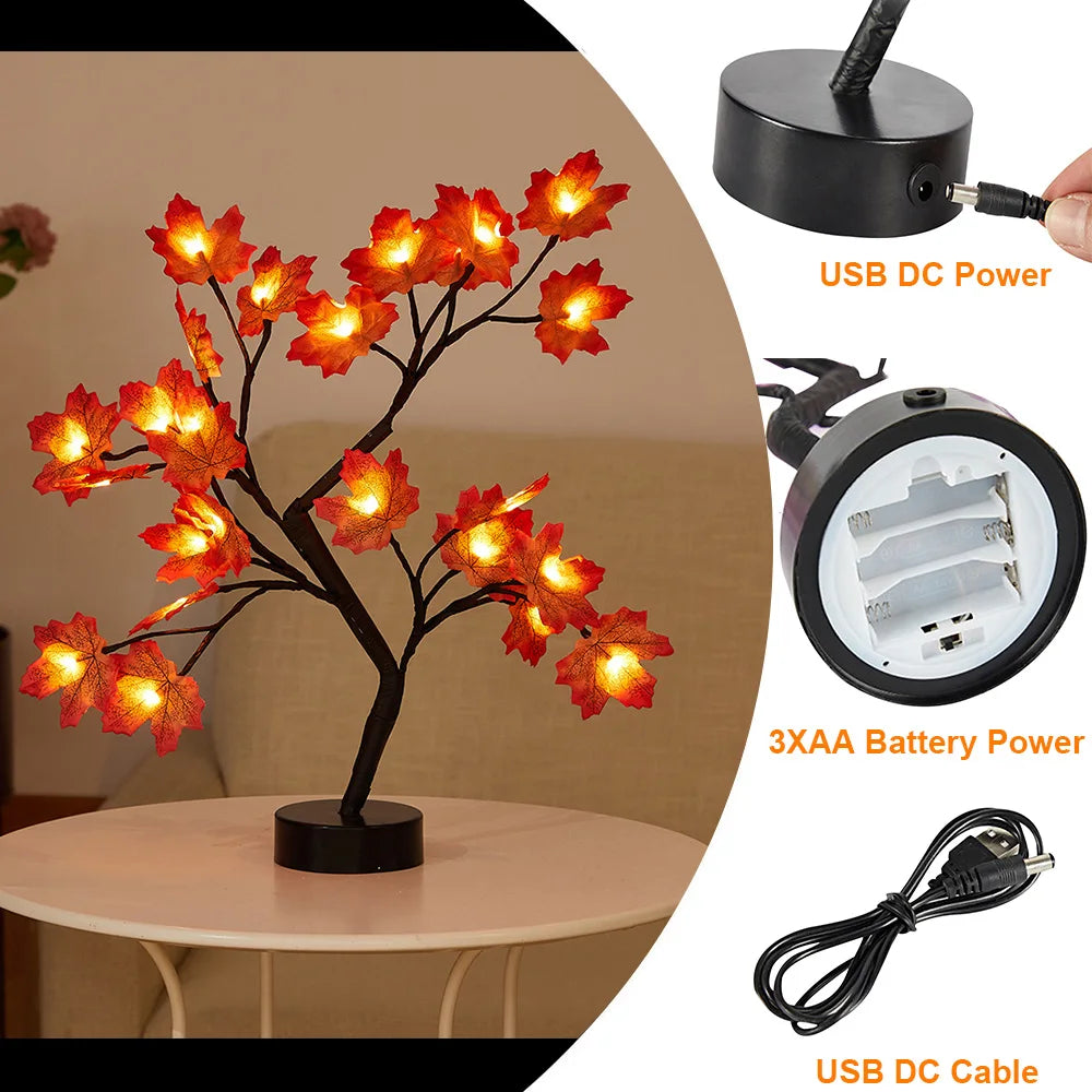LED Table Lamp designed as a rose flower tree with warm white lights, showcasing a unique bonsai style for home decor.