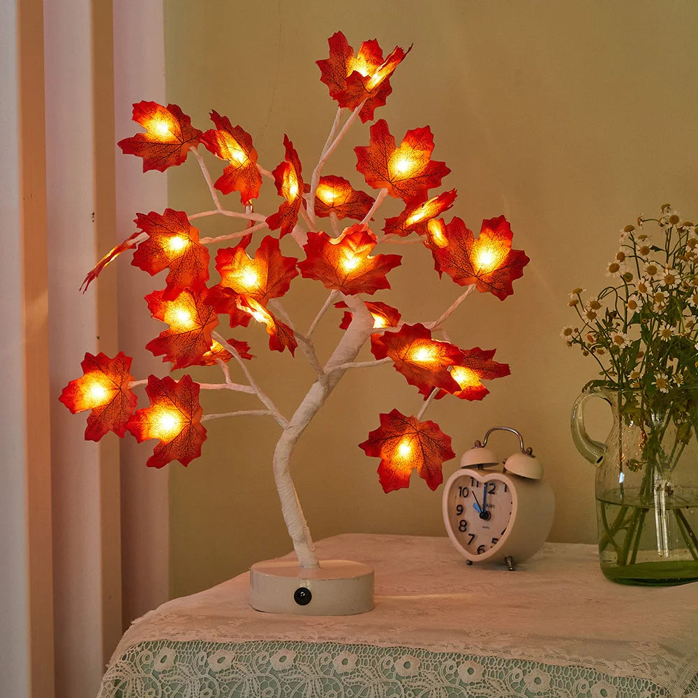 LED Table Lamp designed as a rose flower tree with warm white lights, showcasing a unique bonsai style for home decor.