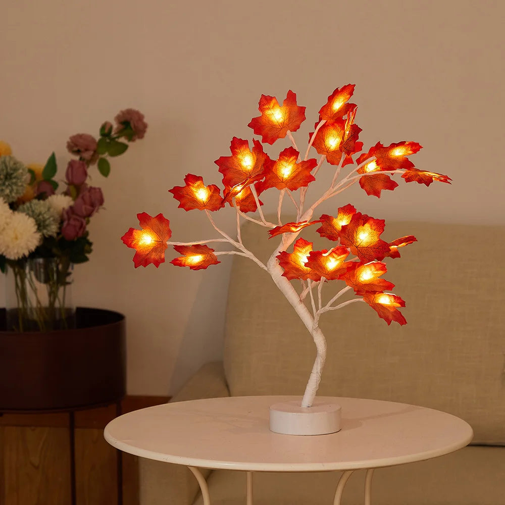LED Table Lamp designed as a rose flower tree with warm white lights, showcasing a unique bonsai style for home decor.