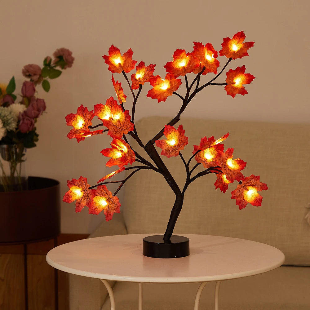LED Table Lamp designed as a rose flower tree with warm white lights, showcasing a unique bonsai style for home decor.