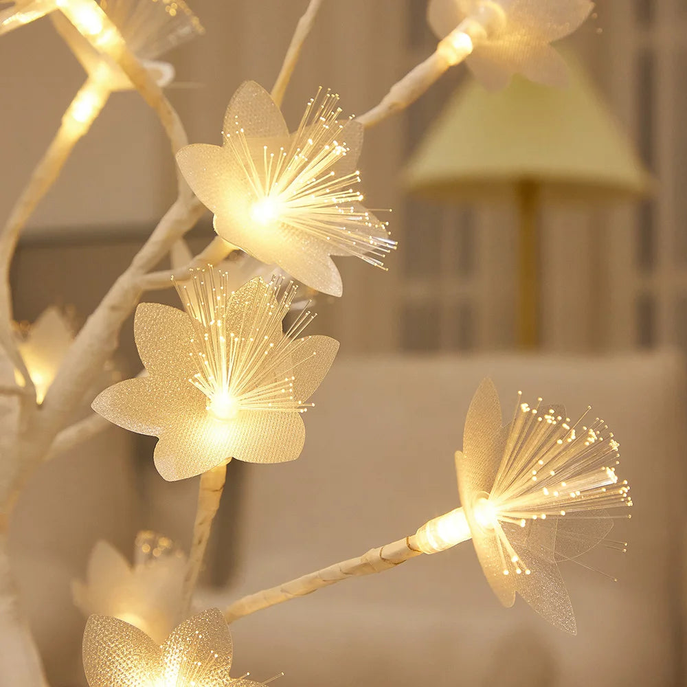 LED Table Lamp designed as a rose flower tree with warm white lights, showcasing a unique bonsai style for home decor.