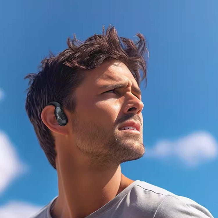 Lenovo LP75 IPX5 Waterproof Ear-mounted Bluetooth Earphones with LED power display, showcasing a sleek design and comfortable fit.