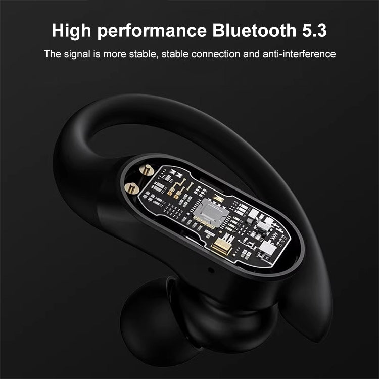 Lenovo LP75 IPX5 Waterproof Ear-mounted Bluetooth Earphones with LED power display, showcasing a sleek design and comfortable fit.