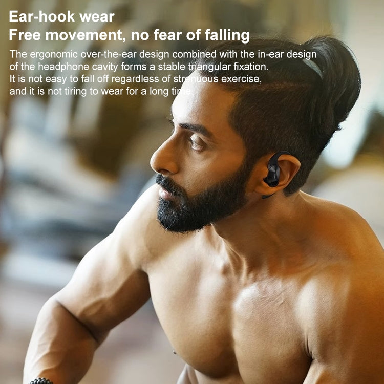 Lenovo LP75 IPX5 Waterproof Ear-mounted Bluetooth Earphones with LED power display, showcasing a sleek design and comfortable fit.