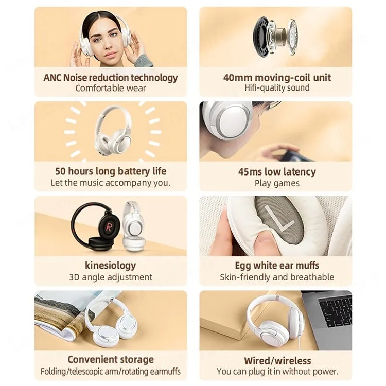 Lenovo TH40 Head-mounted Active Noise Reduction Bluetooth Headphone with sleek design and comfortable ear cushions.