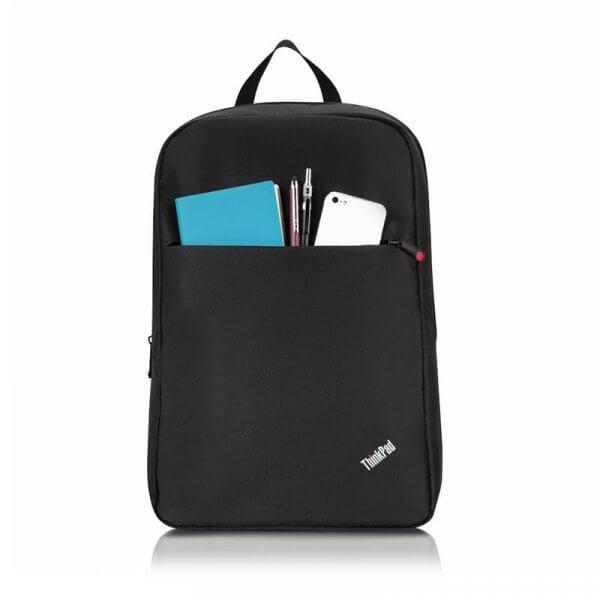 LENOVO ThinkPad 15.6-inch Basic Backpack in black, featuring padded laptop compartment and front pocket.