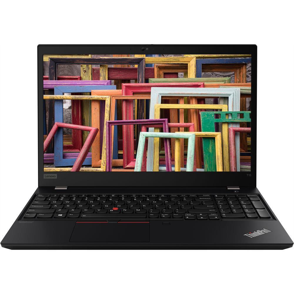Lenovo ThinkPad T15 laptop with 15.6-inch FHD touchscreen, Intel i5 processor, and sleek design.