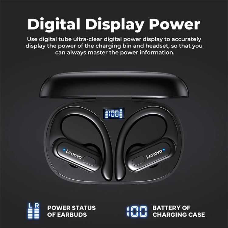 Lenovo XT60 Bluetooth 5.3 Ear-mounted Sports Wireless Bluetooth headphones with ergonomic design and LED display.