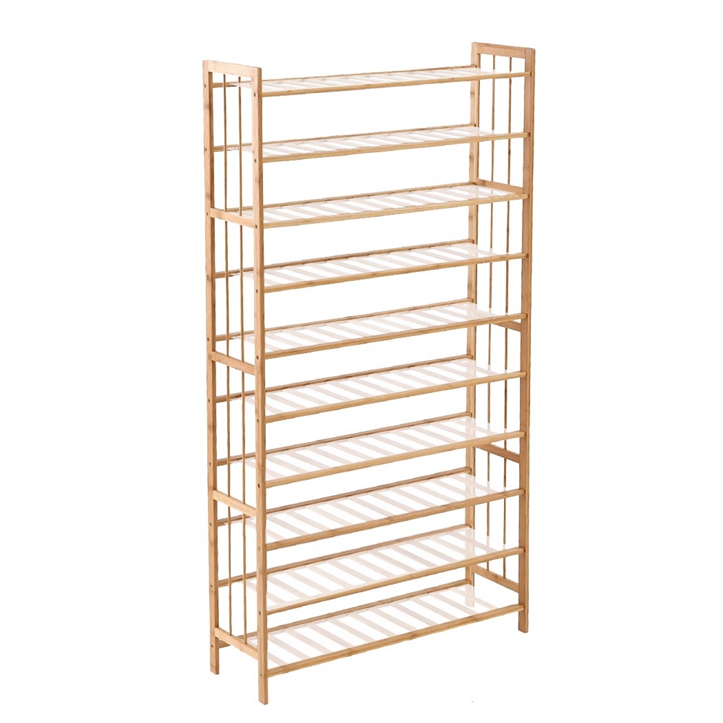 Levede 10 Tiers Bamboo Shoe Rack with 80cm width, showcasing its natural bamboo finish and spacious design for shoe organization.