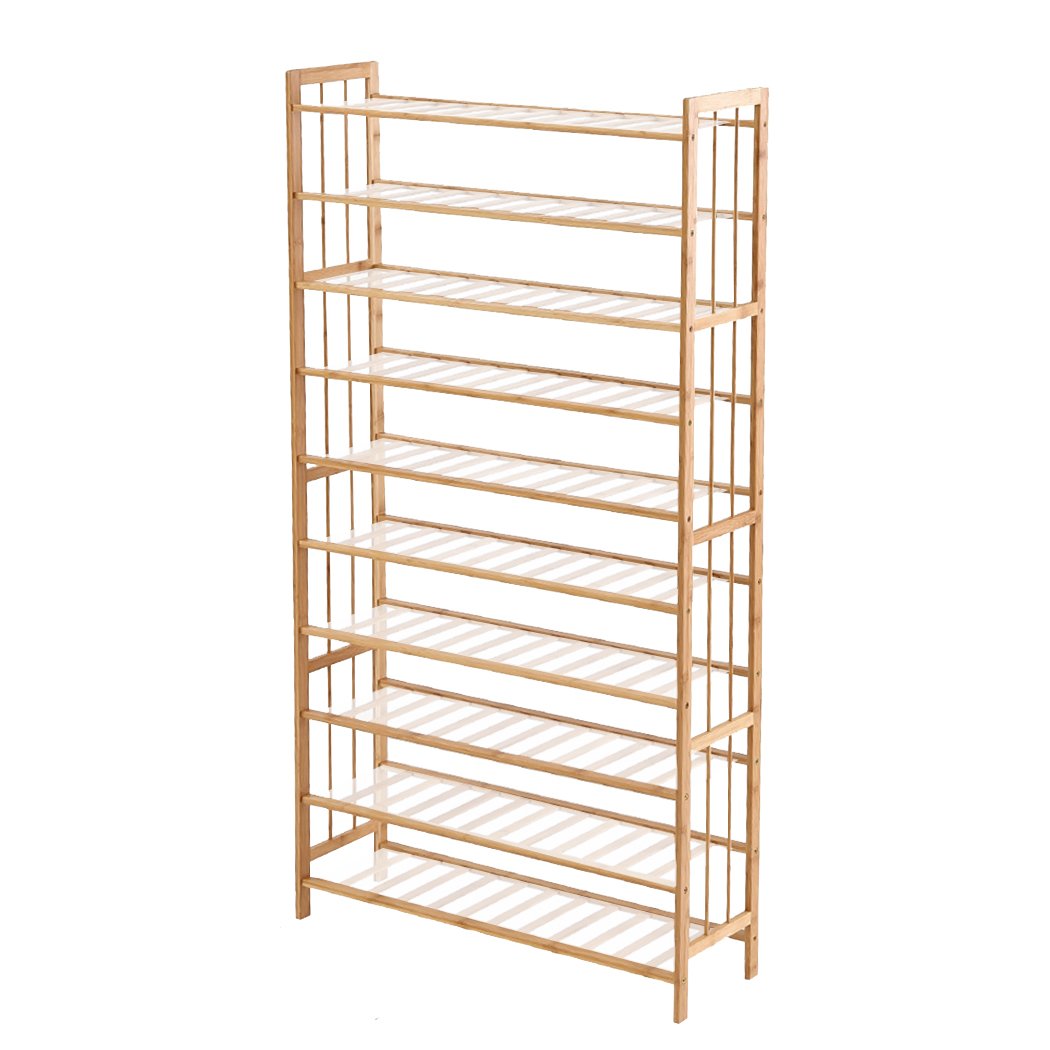 Levede 10 Tiers Bamboo Shoe Rack with 80cm width, showcasing its natural bamboo finish and spacious design for shoe organization.