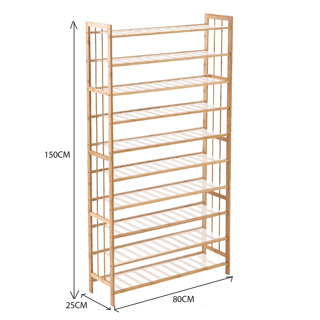 Levede 10 Tiers Bamboo Shoe Rack with 80cm width, showcasing its natural bamboo finish and spacious design for shoe organization.