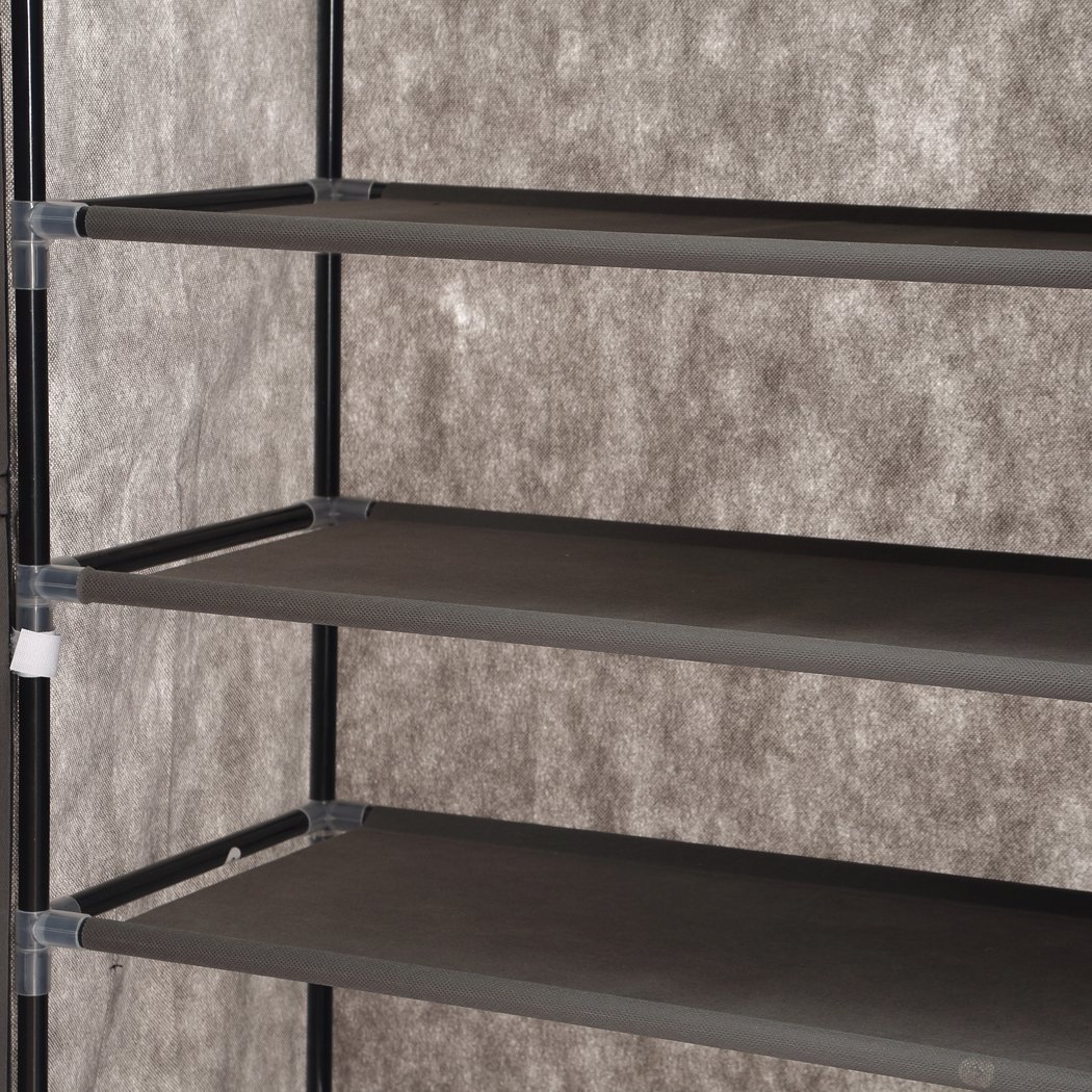 Levede 10 Tiers Shoe Rack in grey, showcasing its stackable design and magnetic doors, ideal for organizing shoes and clothes.