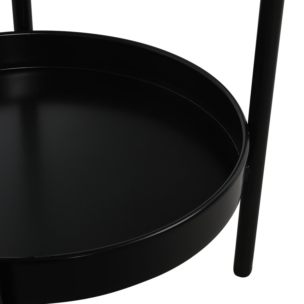 Levede 2 Tier Plant Stand showcasing black metal design with two tiers holding various flower pots, suitable for indoor and outdoor use.