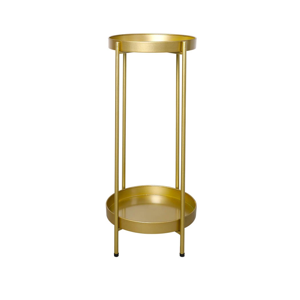 Levede 2 Tier Plant Stand in gold, showcasing two tiers of beautiful plant pots, designed for indoor and outdoor use.